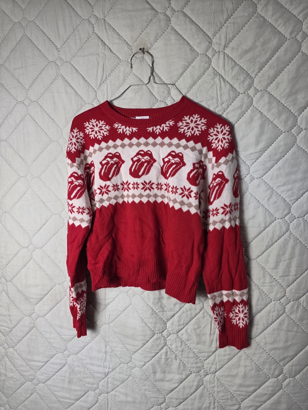 The Rolling Stones Kid's  Red Lick Ugly Holiday Sweater Pullover Childrens
 Sz L